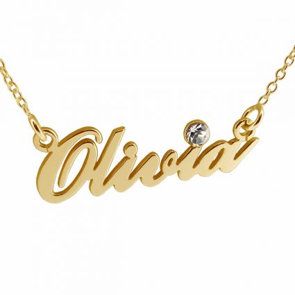 9ct Yellow Gold Carrie Style Personalised Name Necklace With Crystal