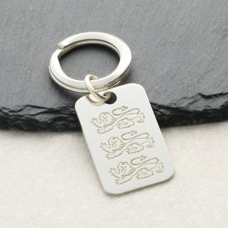 Sterling Silver Engraved Three Lions England Keyring With Optional Engraving