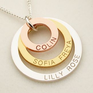 Three Colour 9ct Gold Plated Triple Disc Personalised Family Necklace