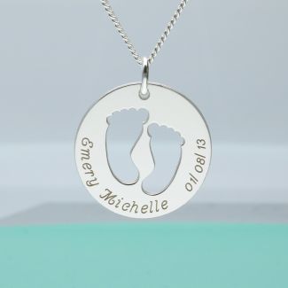 Sterling Silver Engraved Cut Out Footprint Mummy Pendant