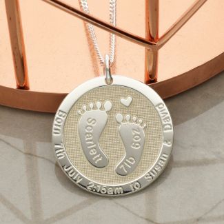 Sterling Silver Engraved 3D Baby Feet Necklace