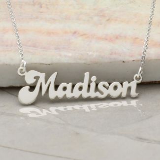 9ct White Gold Retro 70s Style Personalised Name Necklace