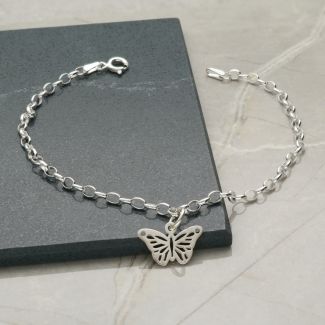 Sterling Silver Belcher Anklet With Butterfly Charm 
