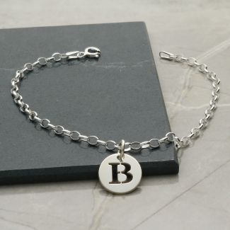 Sterling Silver Belcher Anklet With Initial Disc Charm