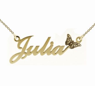 9ct Yellow Gold Plated Carrie Style Personalised Name Necklace with Butterfly