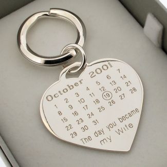 Sterling Silver Special Date Heart Keyring With Optional Engraving