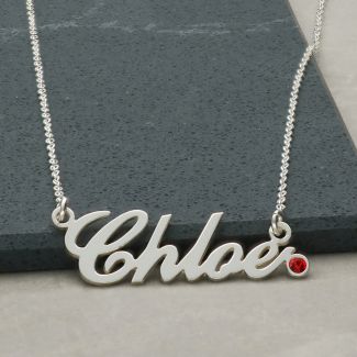 Sterling Silver Personalised Carrie Style Name Necklace With Birthstone