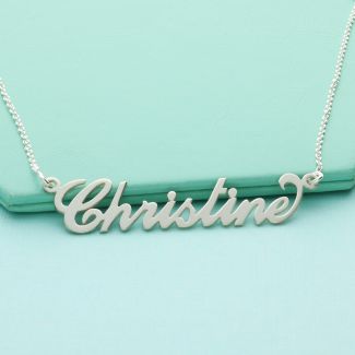 9ct White Gold Carrie Style Personalised Name Necklace with Curl