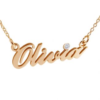 9ct Rose Gold Carrie Style Personalised Name Necklace With Crystal (Sex & The City)