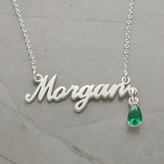 Personalised Sterling Silver Birthstone Name Necklace