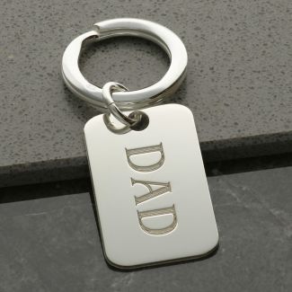 Sterling Silver Dad Rectangle Keyring With Optional Engraving