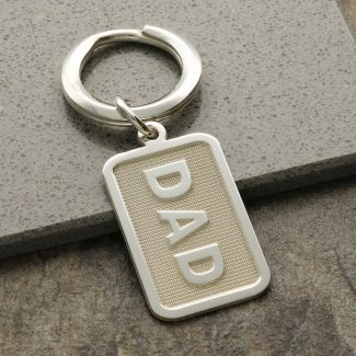 Sterling Silver 3D Dad Rectangle Keyring With Optional Engraving