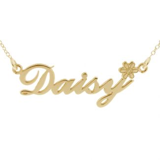 9ct Yellow Gold Plated Carrie Style Personalised Name Necklace with Daisy