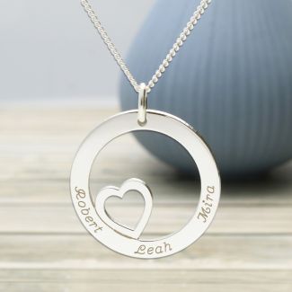 Sterling Silver Heart Disc Personalised Necklace