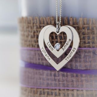 Sterling Silver Double Heart Personalised Necklace With Crystal