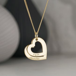 9ct Yellow Gold Personalised Two Hearts Necklace