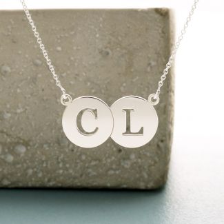 9ct White Gold Initial Double Disc Pendant
