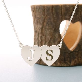 Sterling Silver Double Heart Cut Out Initial Pendant