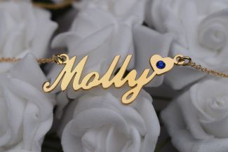 9ct Yellow Gold Carrie Style (Sex & The City) Personalised Name Necklace With Heart & Birthstone