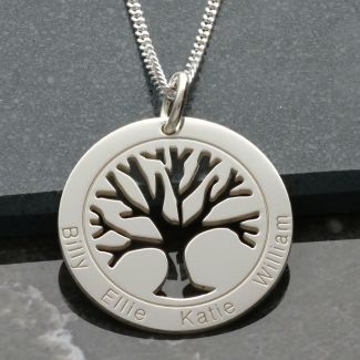 Sterling Silver Tree of Life Disc Family Necklace