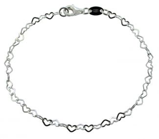 Sterling Silver Childrens Flat Heart Link Charm Bracelet