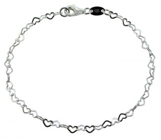 Sterling Silver Ladies Flat Heart Link Charm Bracelet
