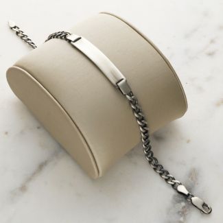 Antique Finish Sterling Silver Mens Slim ID Bracelet With Optional Engraving