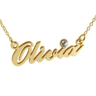 9ct Yellow Gold Plated Carrie Style Personalised Name Necklace With Swarovski Crystal (Sex & The City)