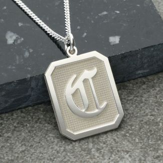 Sterling Silver 3D Gothic Initial Tag Necklace With Optional Engraving