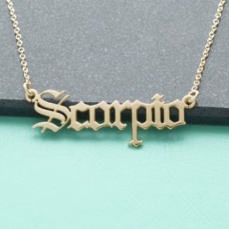 9ct Yellow Gold Plated Gothic Old English Zodiac Necklace