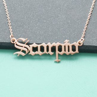 9ct Rose Gold Plated Gothic Old English Zodiac Necklace