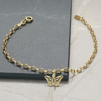 9ct Yellow Gold Plated Belcher Anklet With Butterfly Charm 