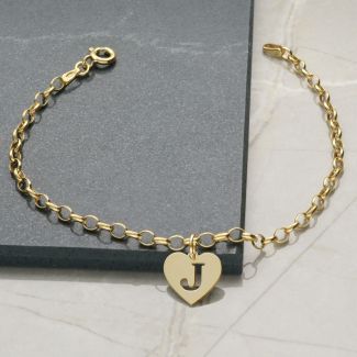 9ct Yellow Gold Plated Belcher Anklet With Initial Heart Charm 
