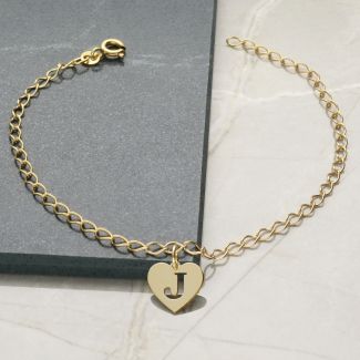 9ct Yellow Gold Plated Curb Anklet With Initial Heart Charm 