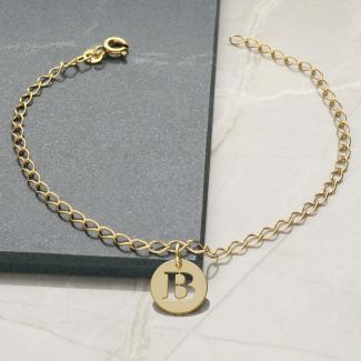 9ct Yellow Gold Plated Curb Anklet With Initial Disc Charm