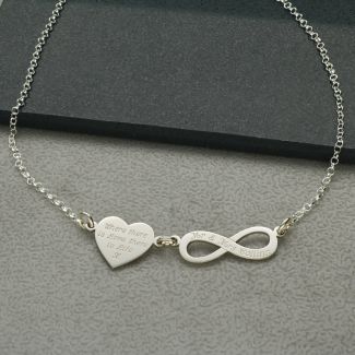 Sterling Silver Engraved Heart and Infinity Necklace