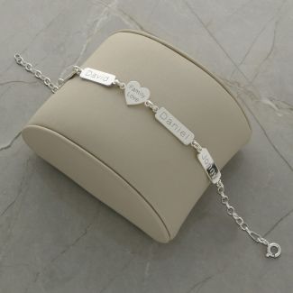 Sterling Silver Engraved Heart & Horizontal Tags Bracelet