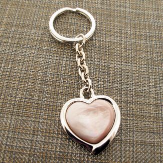 Sterling Silver Pink Shell Heart Keyring With Optional Engraving
