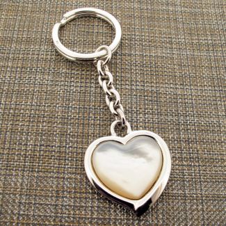 Sterling Silver Mother of Pearl Heart Keyring With Optional Engraving