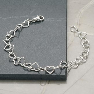 Sterling Silver Heart Link Charm Bracelet