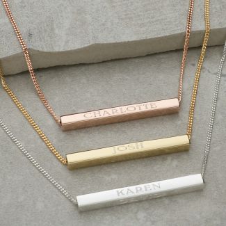 3D Horizontal Engraved Name Bar Pendant With Chain
