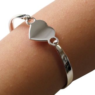 Childs Engraved Sterling Silver Heart ID Bracelet on arm