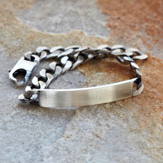 Antique Finish Sterling Silver Mens Curb ID Bracelet With Optional Engraving