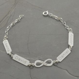 Sterling Silver Engraved Infinity & Horizontal Tags Bracelet
