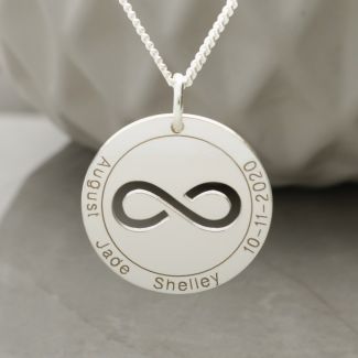 Solid White Gold  Personalised Infinity Disc Pendant 