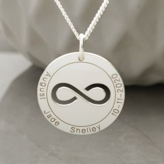 Solid White Gold Personalised Infinity Disc Pendant 