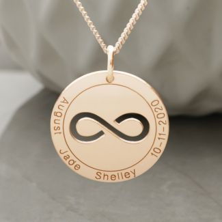 Rose Gold Plated Personalised Infinity Disc Pendant 