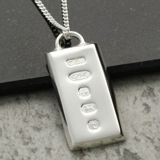 Sterling Silver Large Heavy Custom Hallmarked Ingot With Optional Engraving And Chain