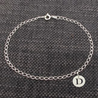 Sterling Silver Curb Anklet With Initial Disc Charm