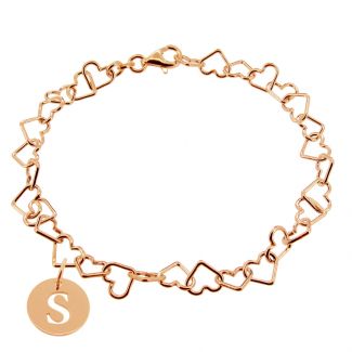 9ct Rose Gold Plated Bracelet With Initial Disc Charm And Chain Choice